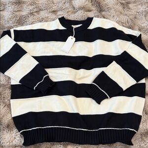 Vici Black and Cream Striped Crewneck Sweater